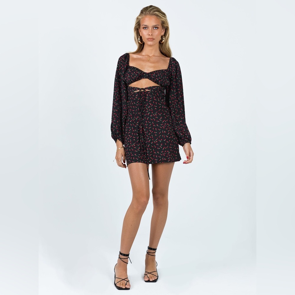Princess Polly Black Dress With Red Floral Design View 3